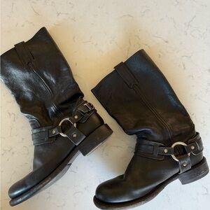 Frye Black Leather Combat & Moto Boots
